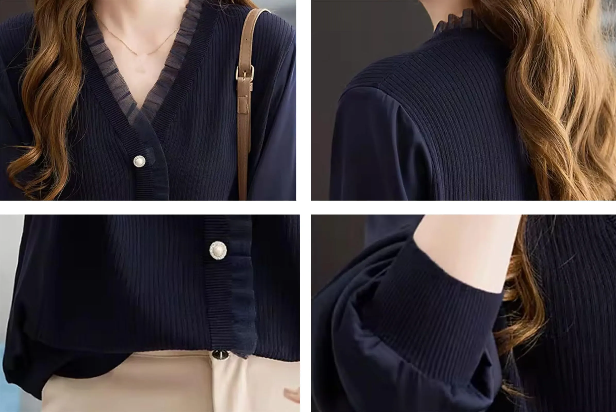 Knit Patchwork Button Casual Blouse Tops