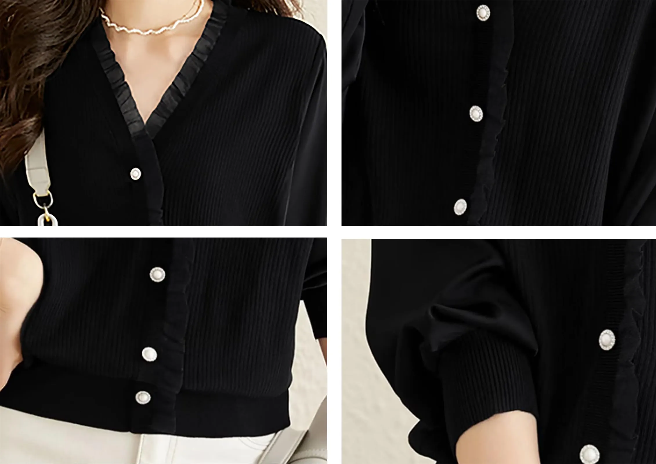 Knit Patchwork Button Casual Blouse Tops