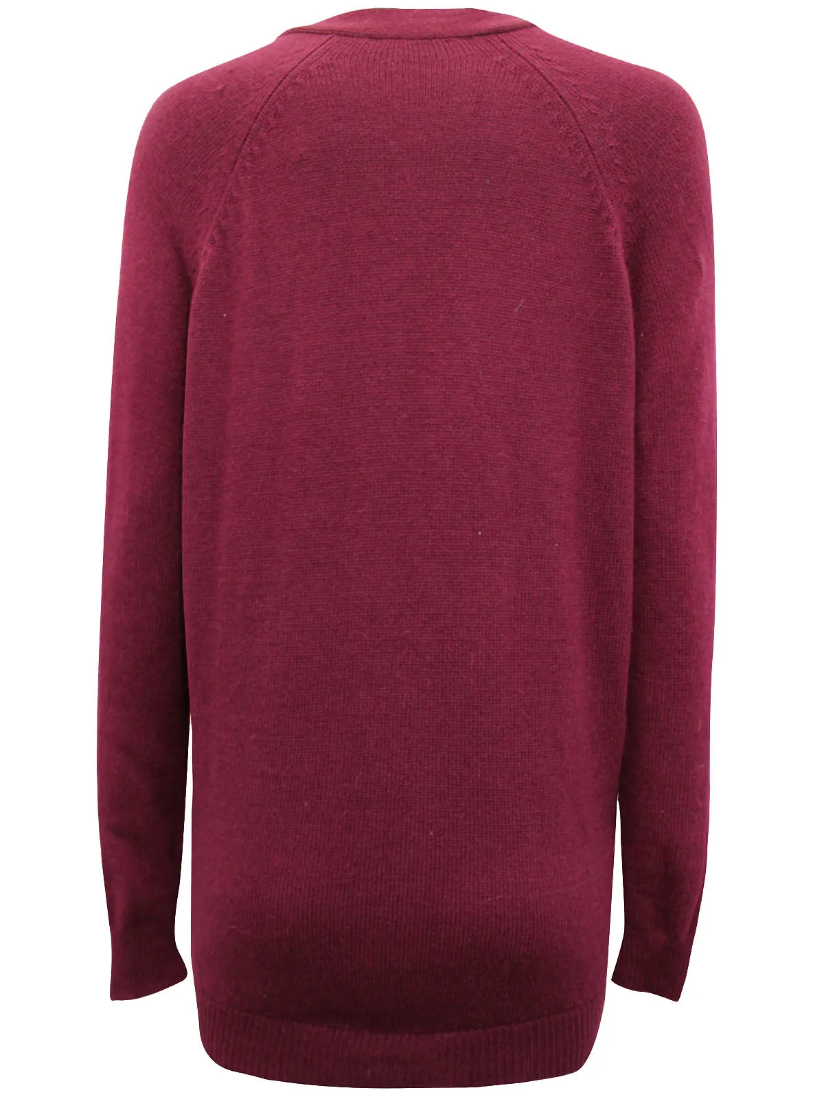 Ladies Claret Soft Knit Button Down Ribbed V Neck Cardigan