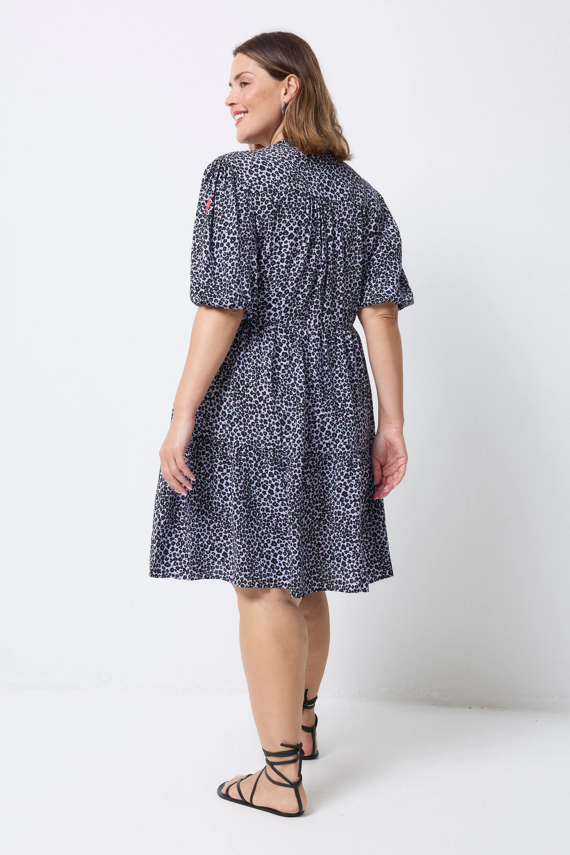 Lilac Mini Leopard Zip Detail Tiered Short Dress