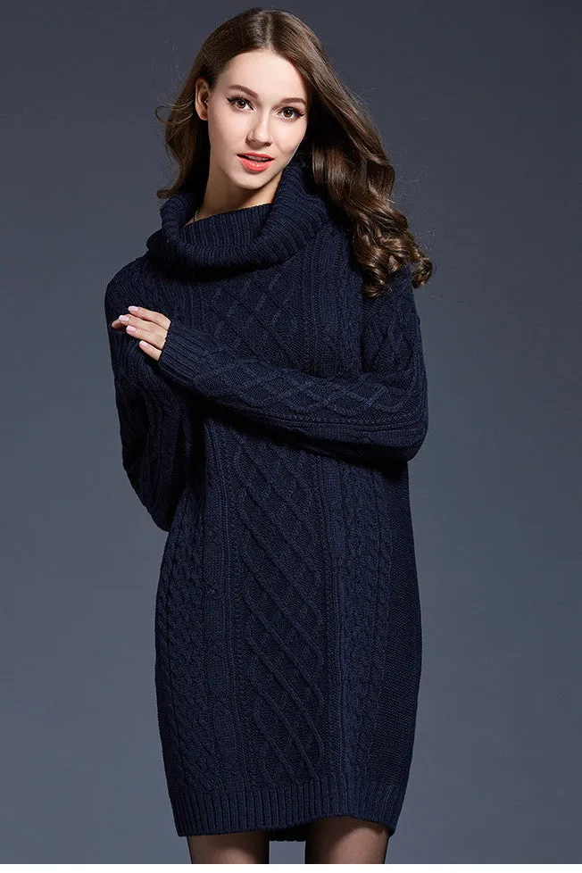 Long Sleeves High Neck Pure Color Long Sweater