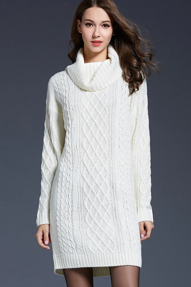 Long Sleeves High Neck Pure Color Long Sweater