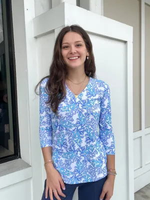 LuLu B Coral Blue V-Neck 3/4 Sleeve Top