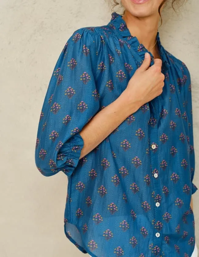 M.A.B.E. Lindi silk & cotton Top in Blue