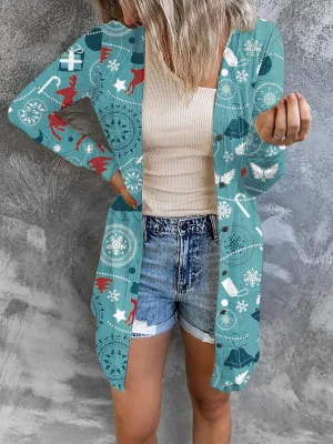 Madelynn Women's Christmas Themed Printed Jacket Small Cardigan