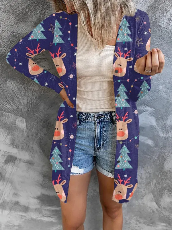Madelynn Women's Christmas Themed Printed Jacket Small Cardigan