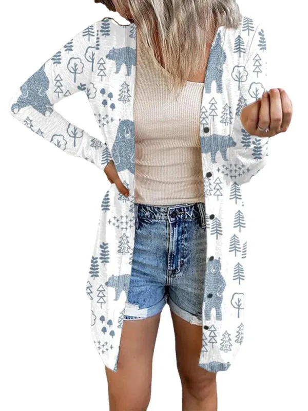 Madelynn Women's Christmas Themed Printed Jacket Small Cardigan