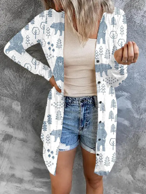 Madelynn Women's Christmas Themed Printed Jacket Small Cardigan