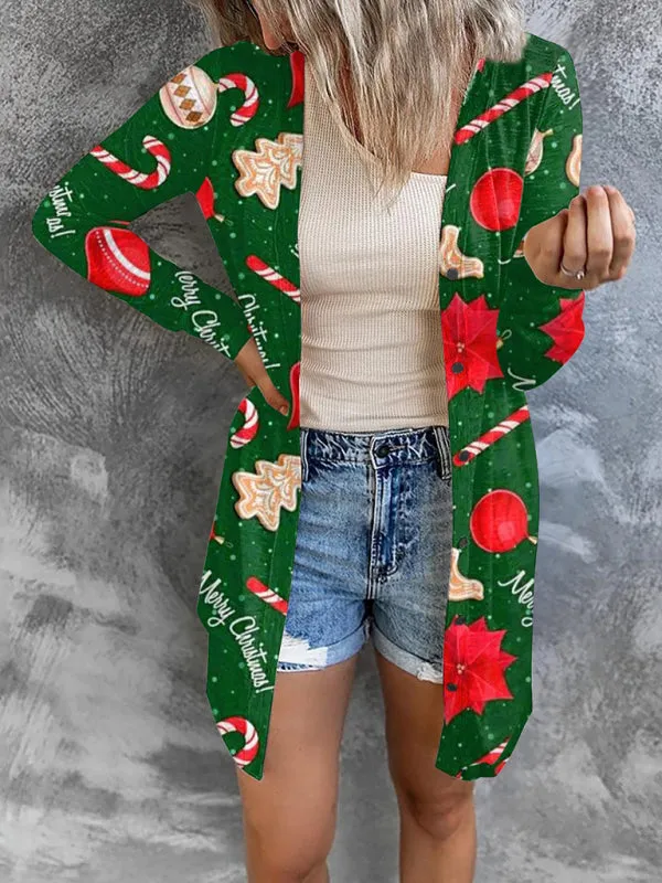 Madelynn Women's Christmas Themed Printed Jacket Small Cardigan