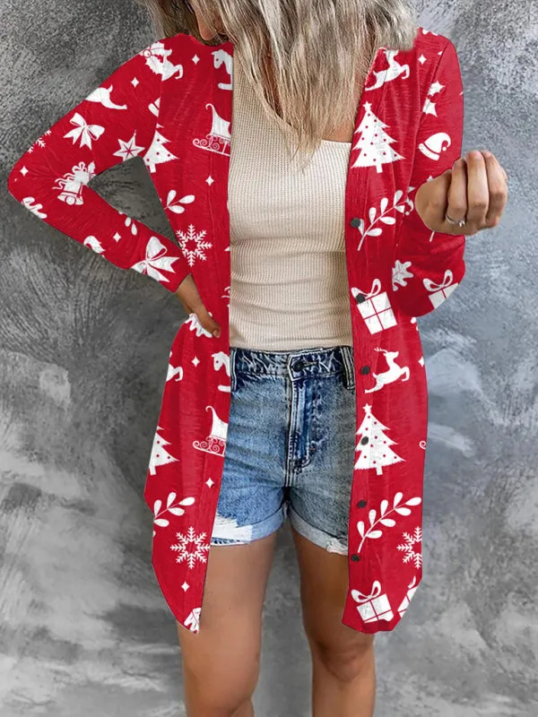 Madelynn Women's Christmas Themed Printed Jacket Small Cardigan