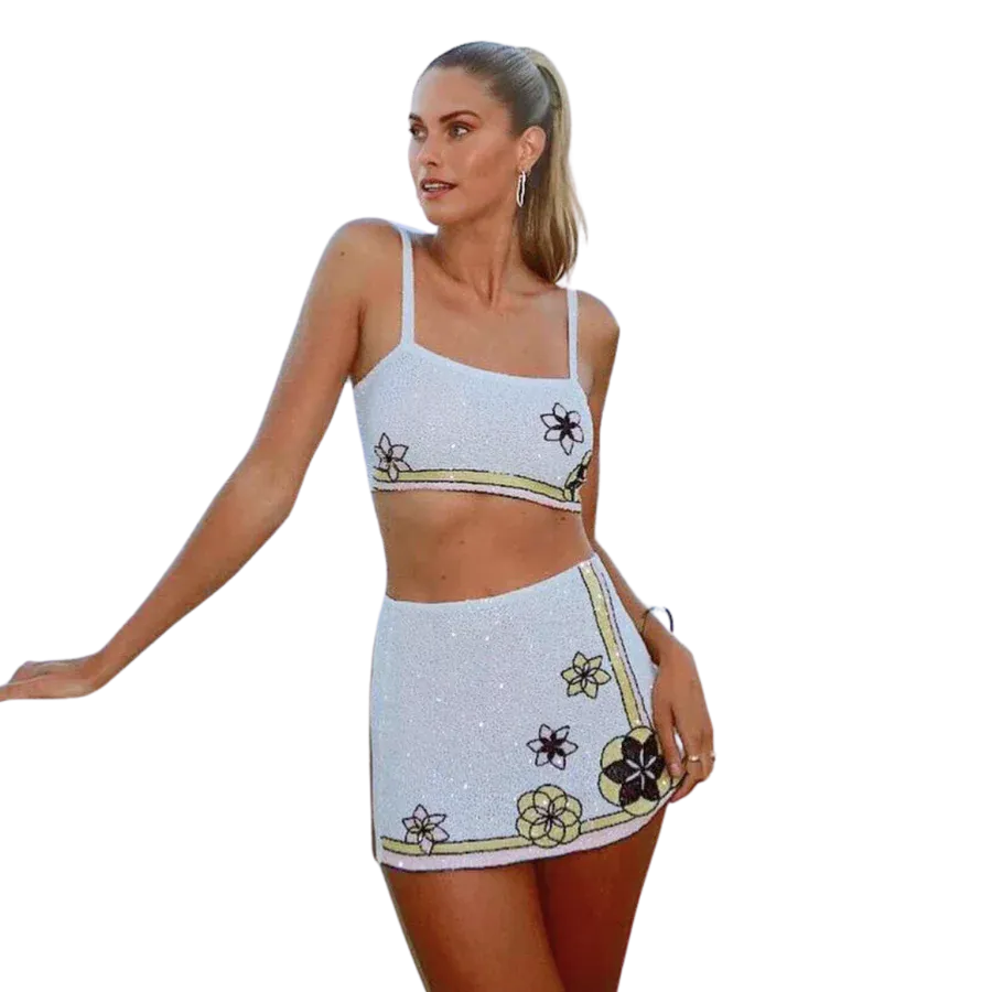 Mei Flattering Summer Luxe Co-ord Skirt White