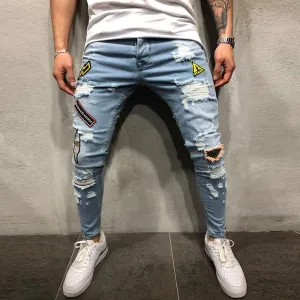Men's Casual Slim Hole Graffiti Jeans