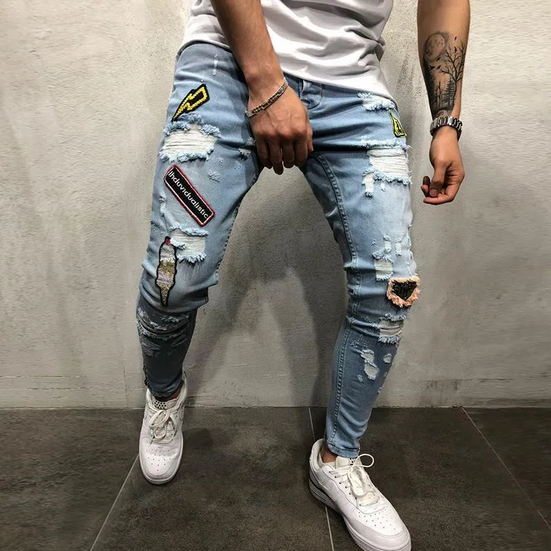 Men's Casual Slim Hole Graffiti Jeans
