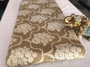 Metallic Brown White Flowers Printed Lurex Viscose Chanderi Fabric