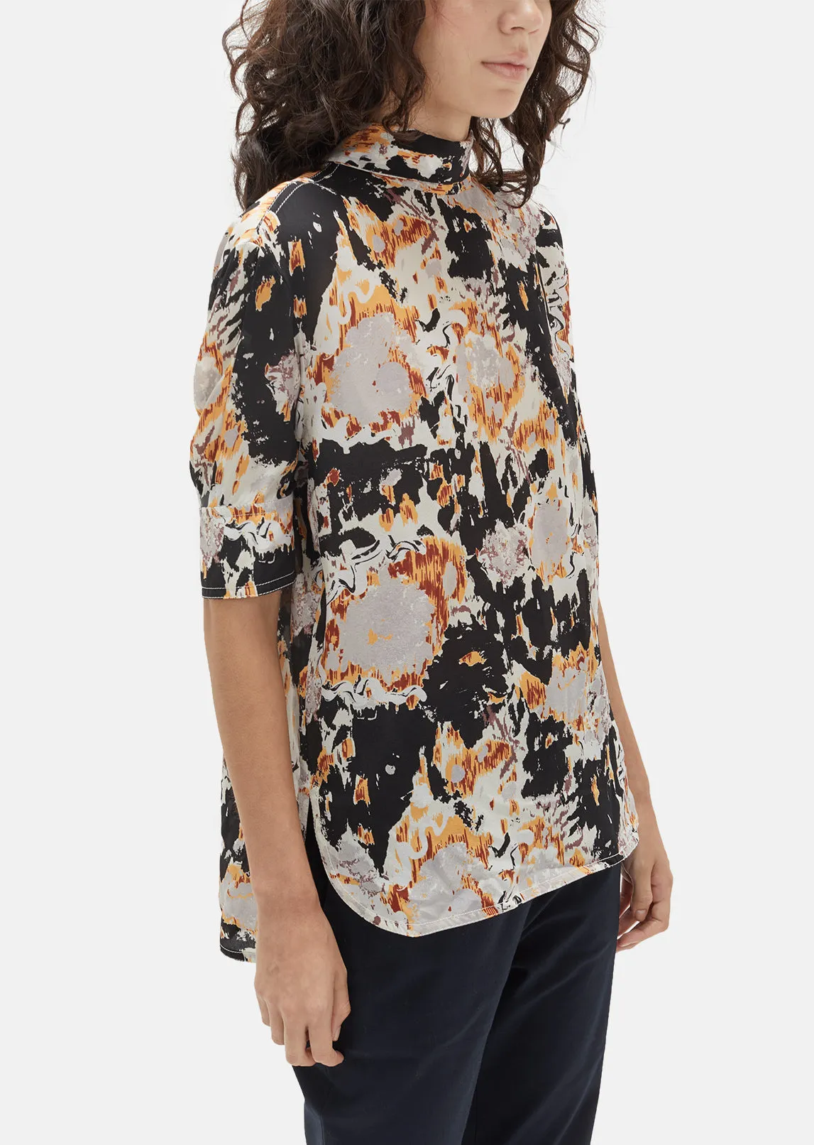 Mockneck Print Blouse