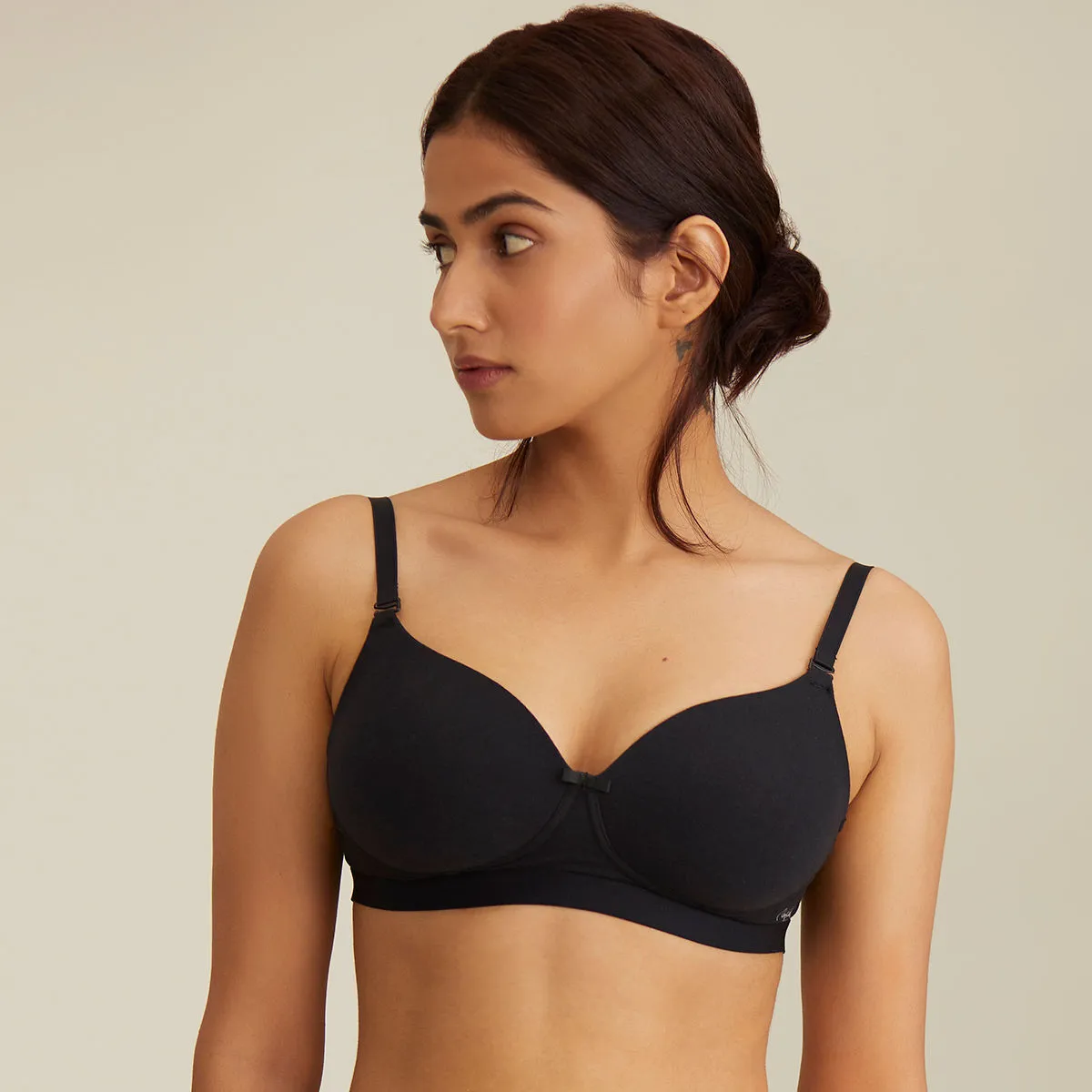 Nykd by Nykaa Breathe Cotton Transparent Back Padded Non Wired T-Shirt Bra NYB007 Black