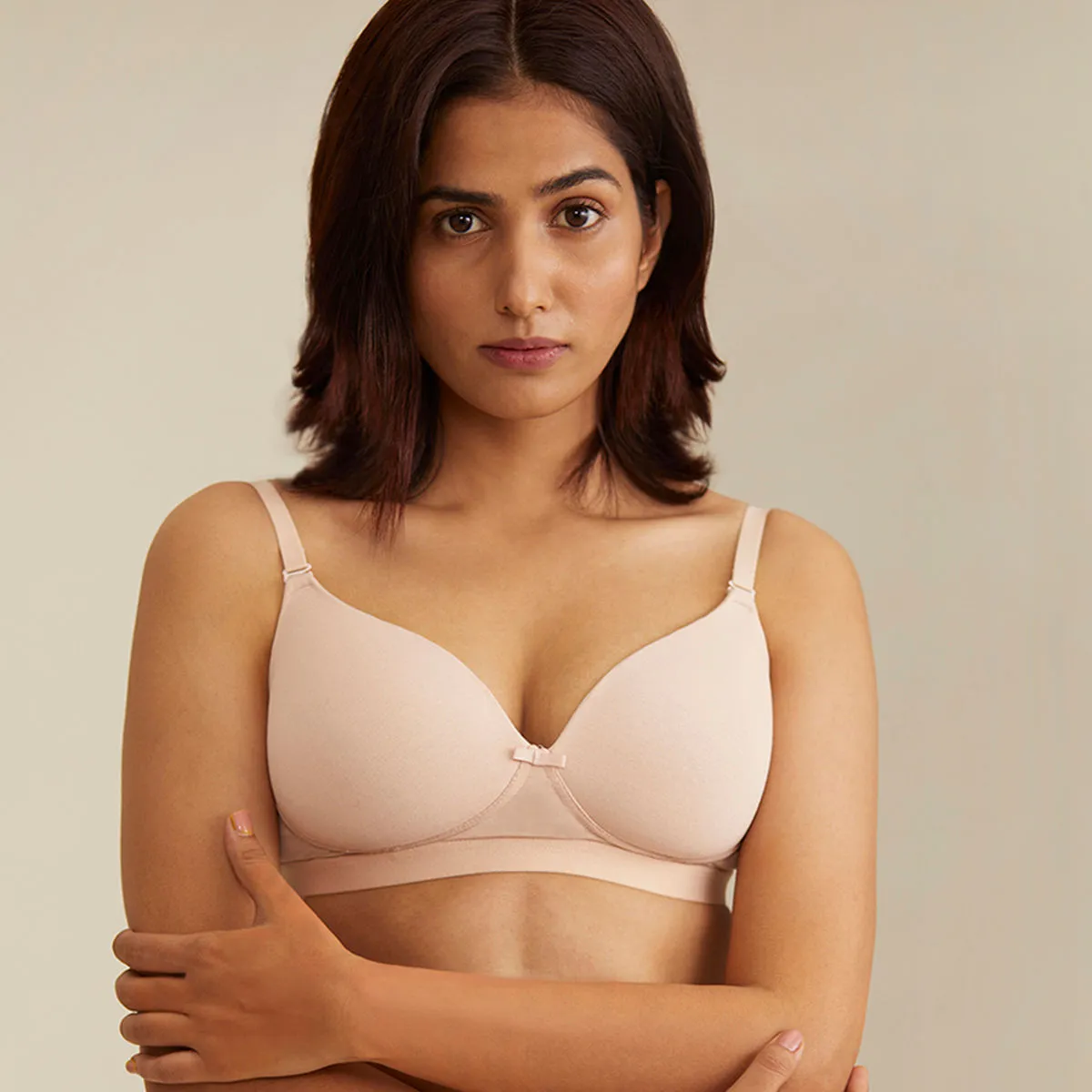 Nykd by Nykaa Breathe Cotton Transparent Back Padded Non Wired T-Shirt Bra NYB007 Nude