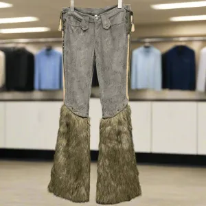 Patchwork Furry Casual Pants For Women