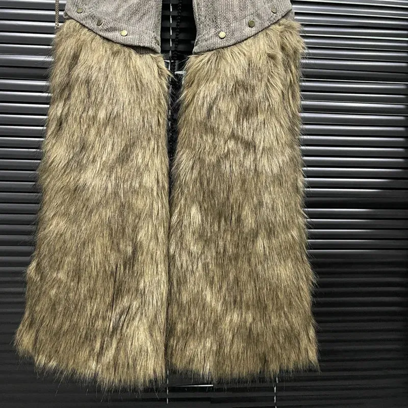 Patchwork Furry Casual Pants For Women