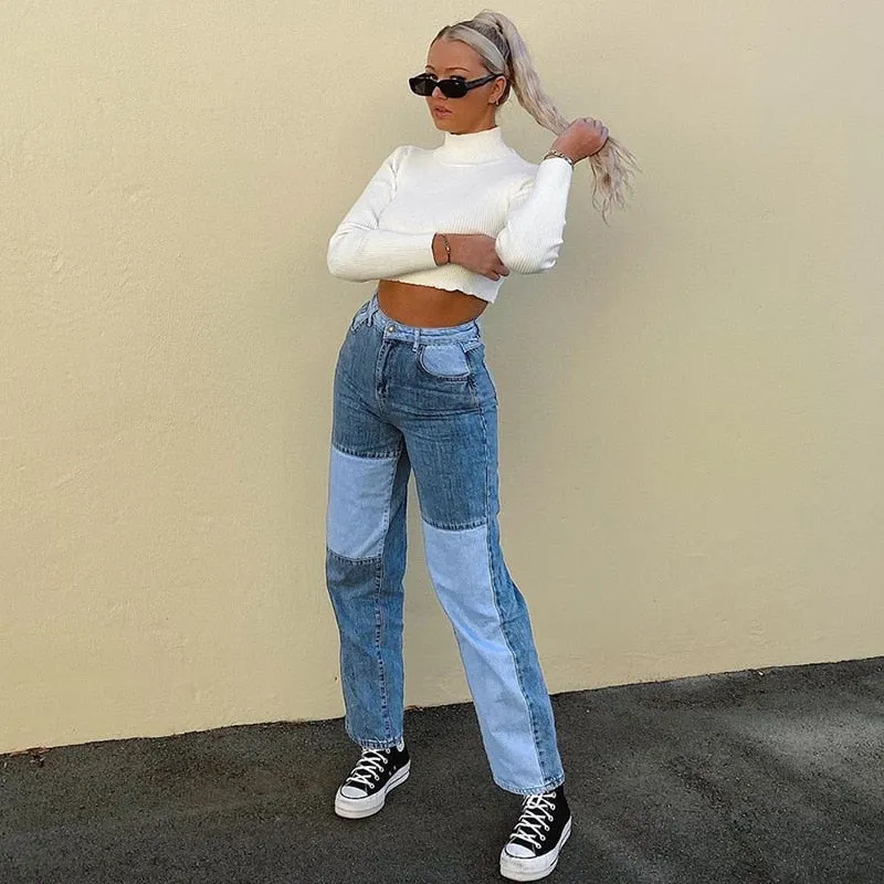 Patchwork High Waist Jeans