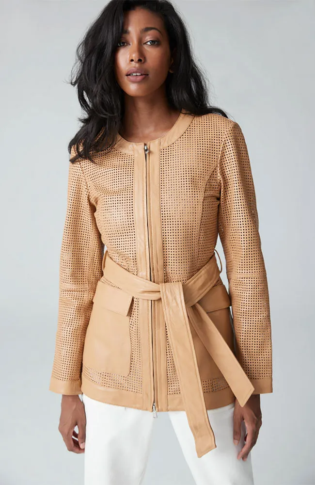 Perforated Leather Jacket Patch Pocket