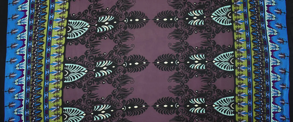 Purple-Multi Border Baroque Pattern Printed Stretch Silk Jersey Knit Fabric