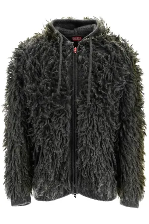 shaggy knit cardigan with hood A16451 0DBDH SOFT/BLACK
