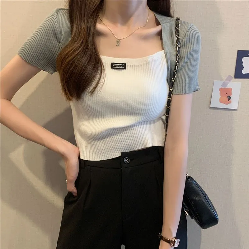 Silk False Two-Piece Tank Top Women Trendy Outdoor INS Tops Outerwear