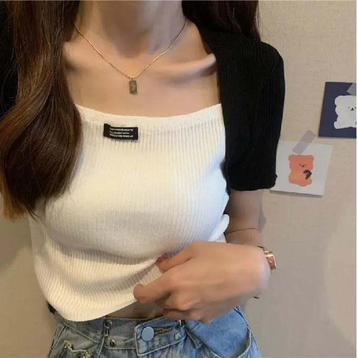 Silk False Two-Piece Tank Top Women Trendy Outdoor INS Tops Outerwear