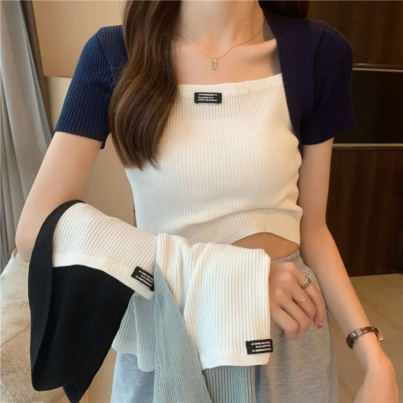 Silk False Two-Piece Tank Top Women Trendy Outdoor INS Tops Outerwear