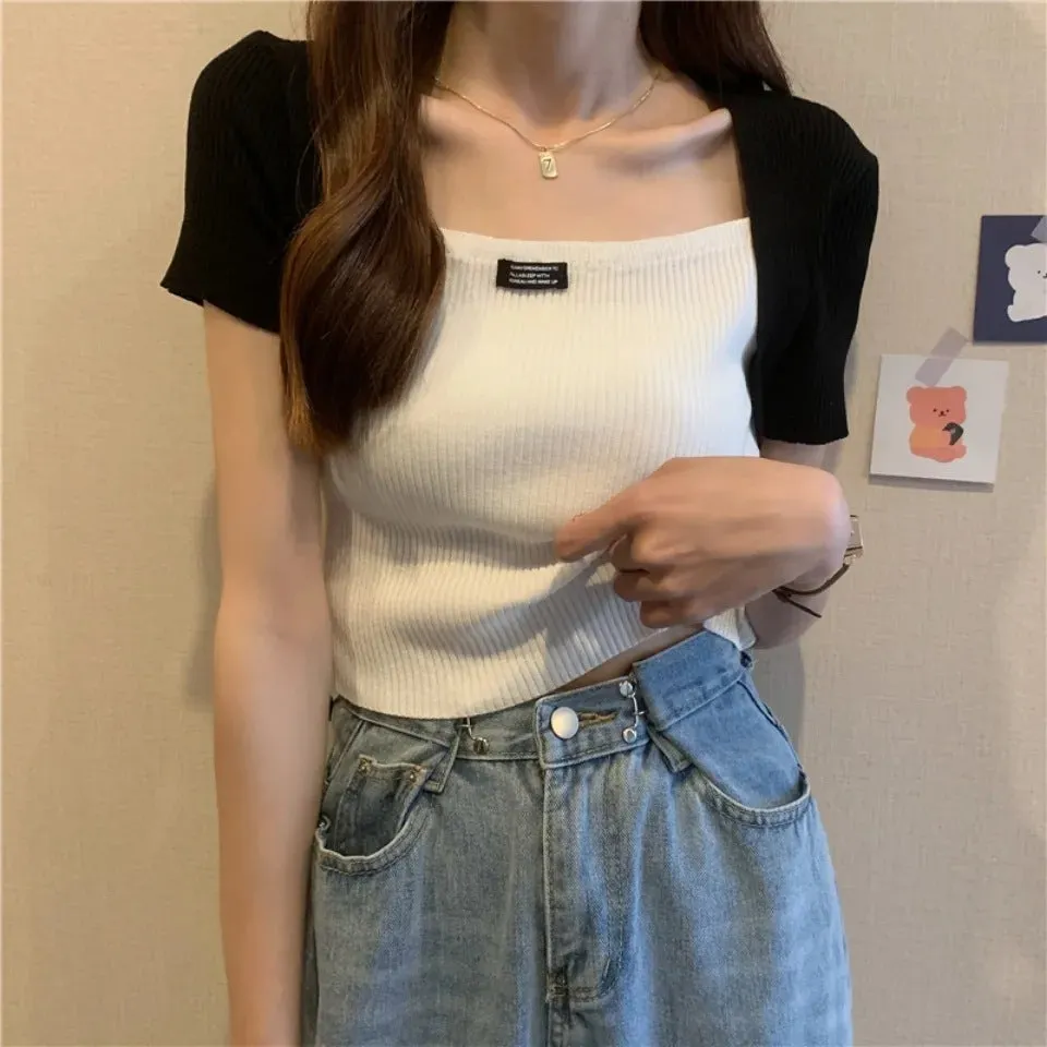 Silk False Two-Piece Tank Top Women Trendy Outdoor INS Tops Outerwear