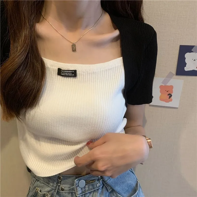 Silk False Two-Piece Tank Top Women Trendy Outdoor INS Tops Outerwear