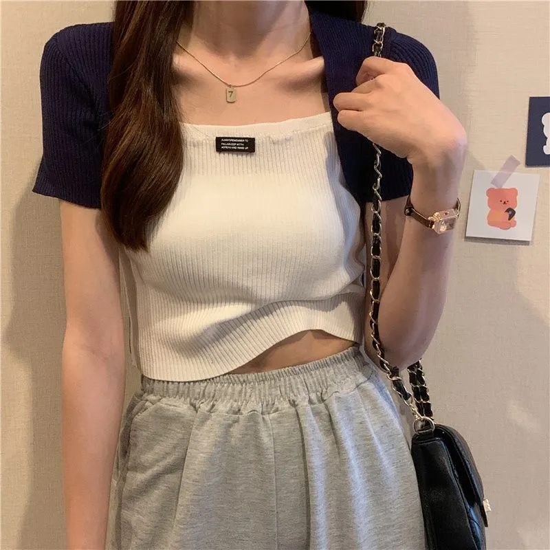 Silk False Two-Piece Tank Top Women Trendy Outdoor INS Tops Outerwear