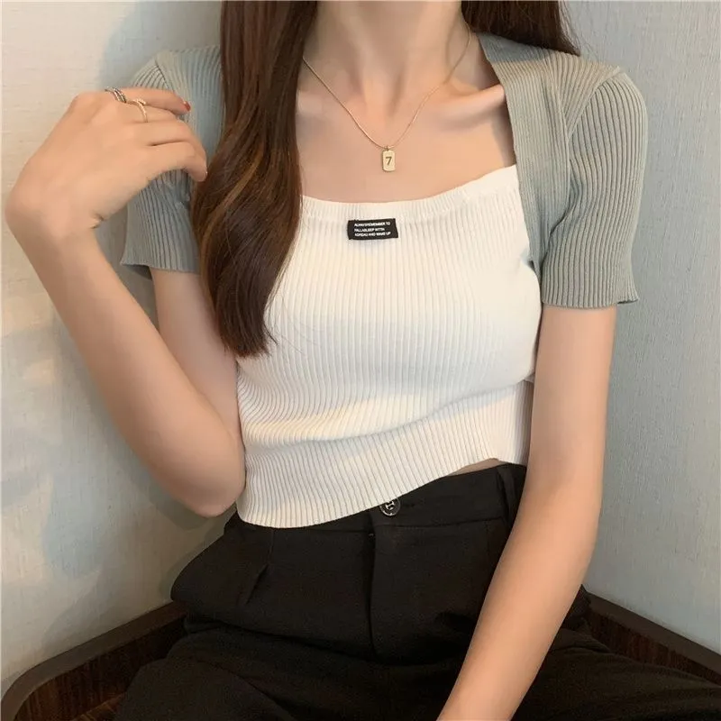 Silk False Two-Piece Tank Top Women Trendy Outdoor INS Tops Outerwear