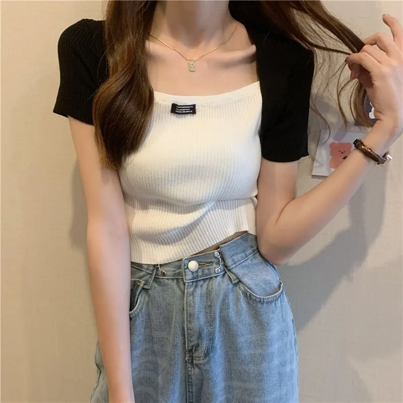 Silk False Two-Piece Tank Top Women Trendy Outdoor INS Tops Outerwear