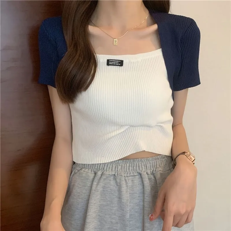 Silk False Two-Piece Tank Top Women Trendy Outdoor INS Tops Outerwear
