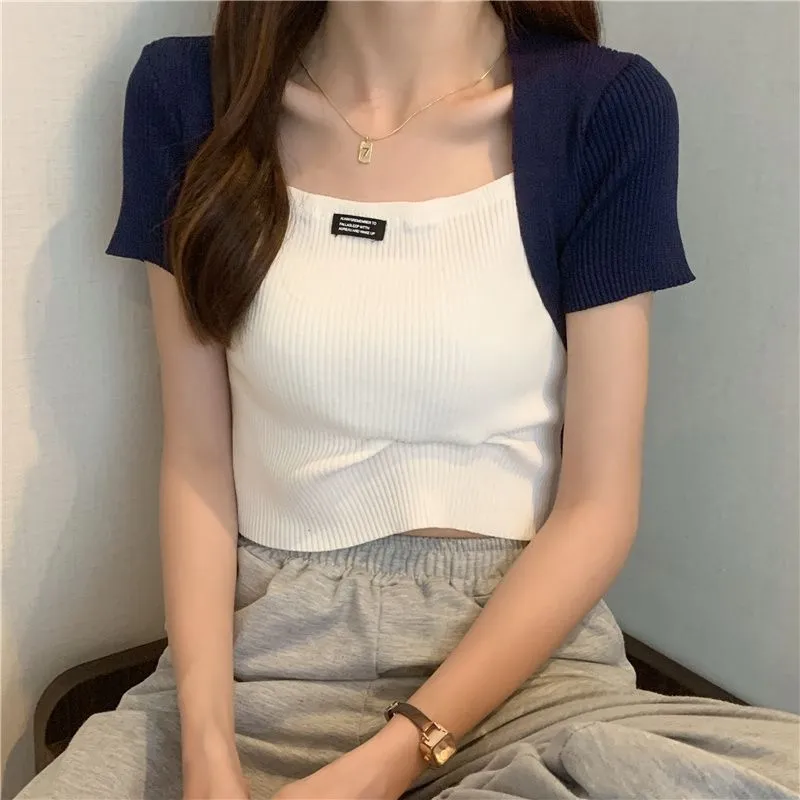 Silk False Two-Piece Tank Top Women Trendy Outdoor INS Tops Outerwear