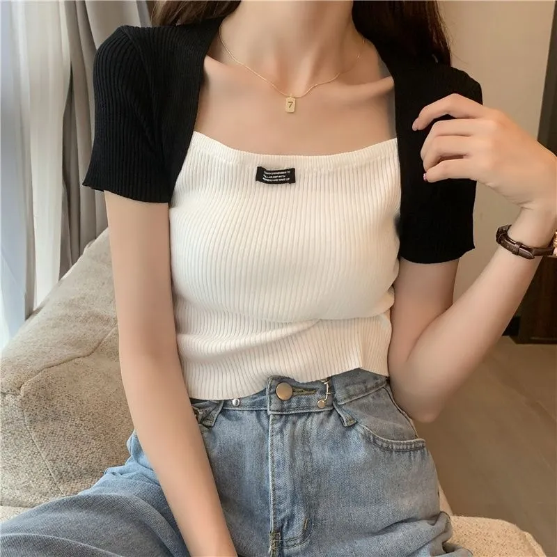 Silk False Two-Piece Tank Top Women Trendy Outdoor INS Tops Outerwear