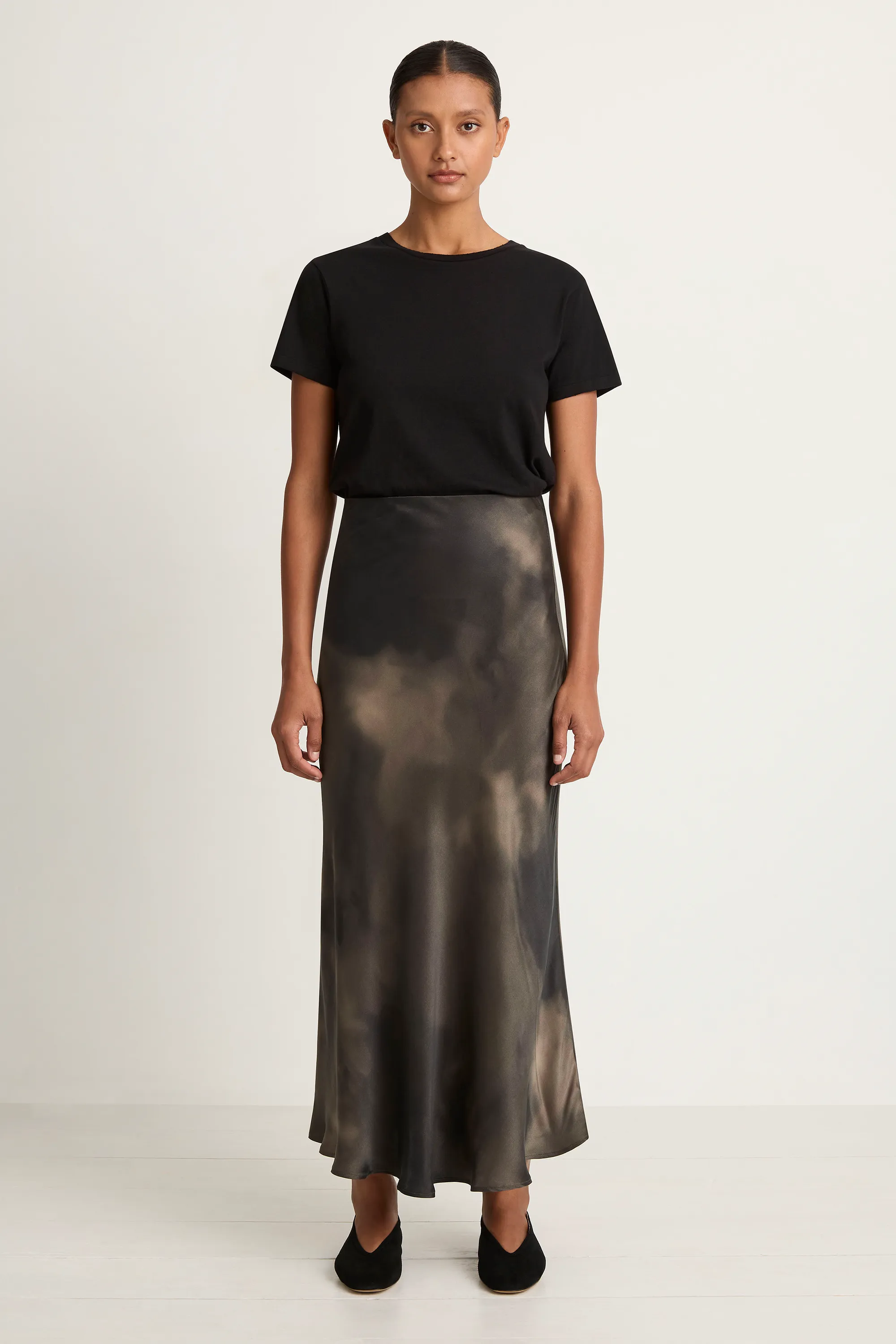 Silk Laundry Long Bias Cut Skirt - Smoke
