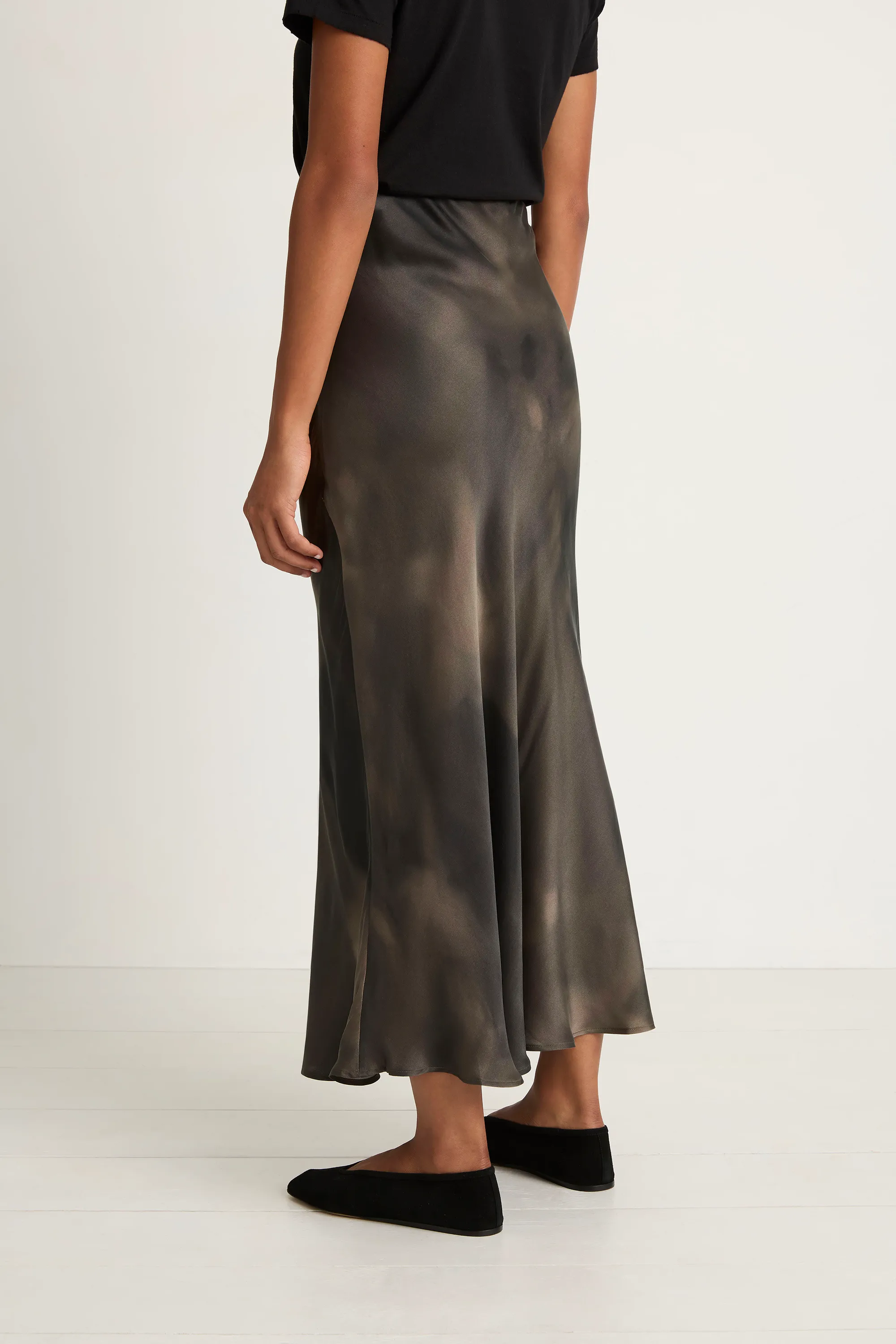 Silk Laundry Long Bias Cut Skirt - Smoke