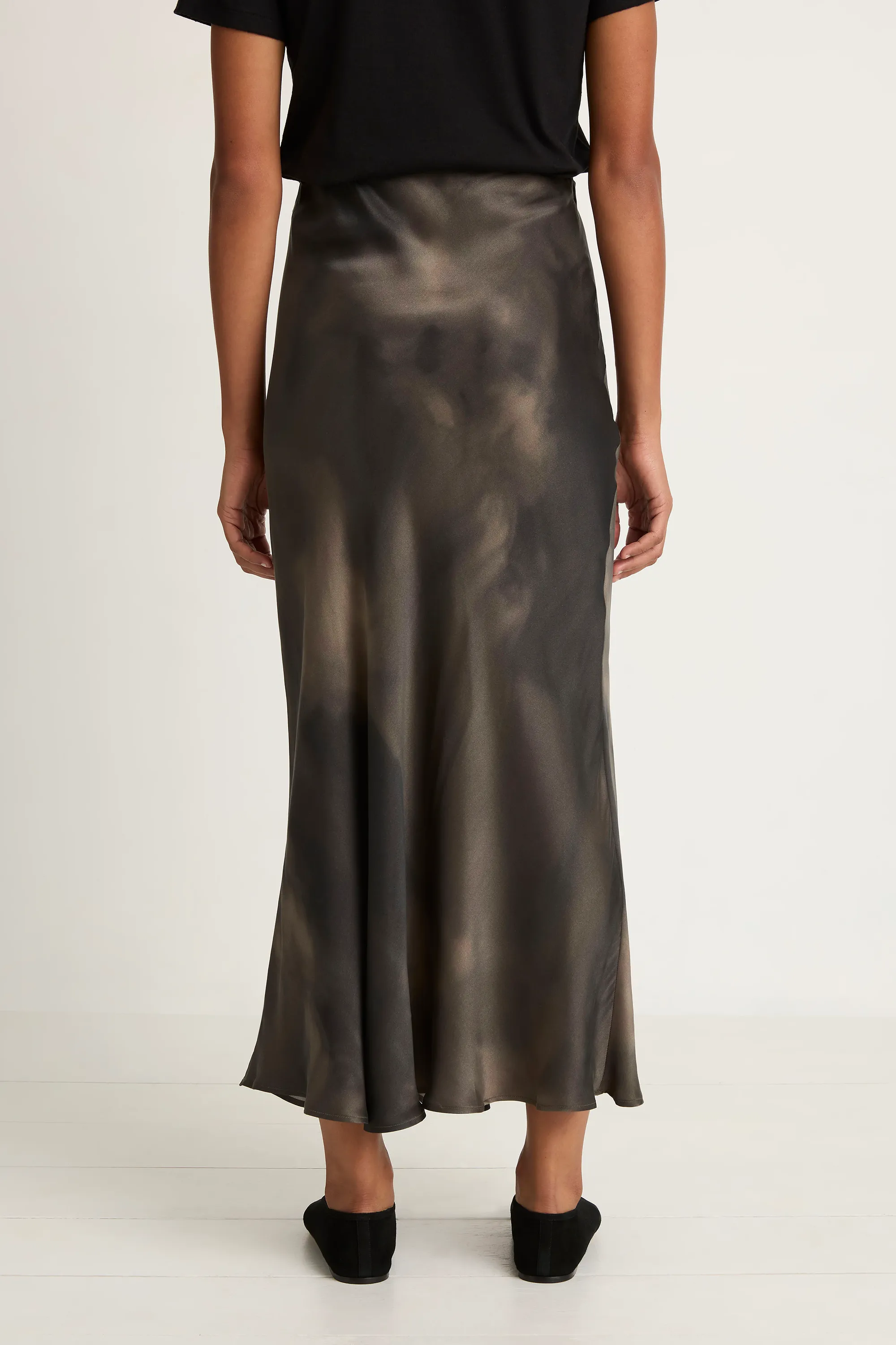 Silk Laundry Long Bias Cut Skirt - Smoke
