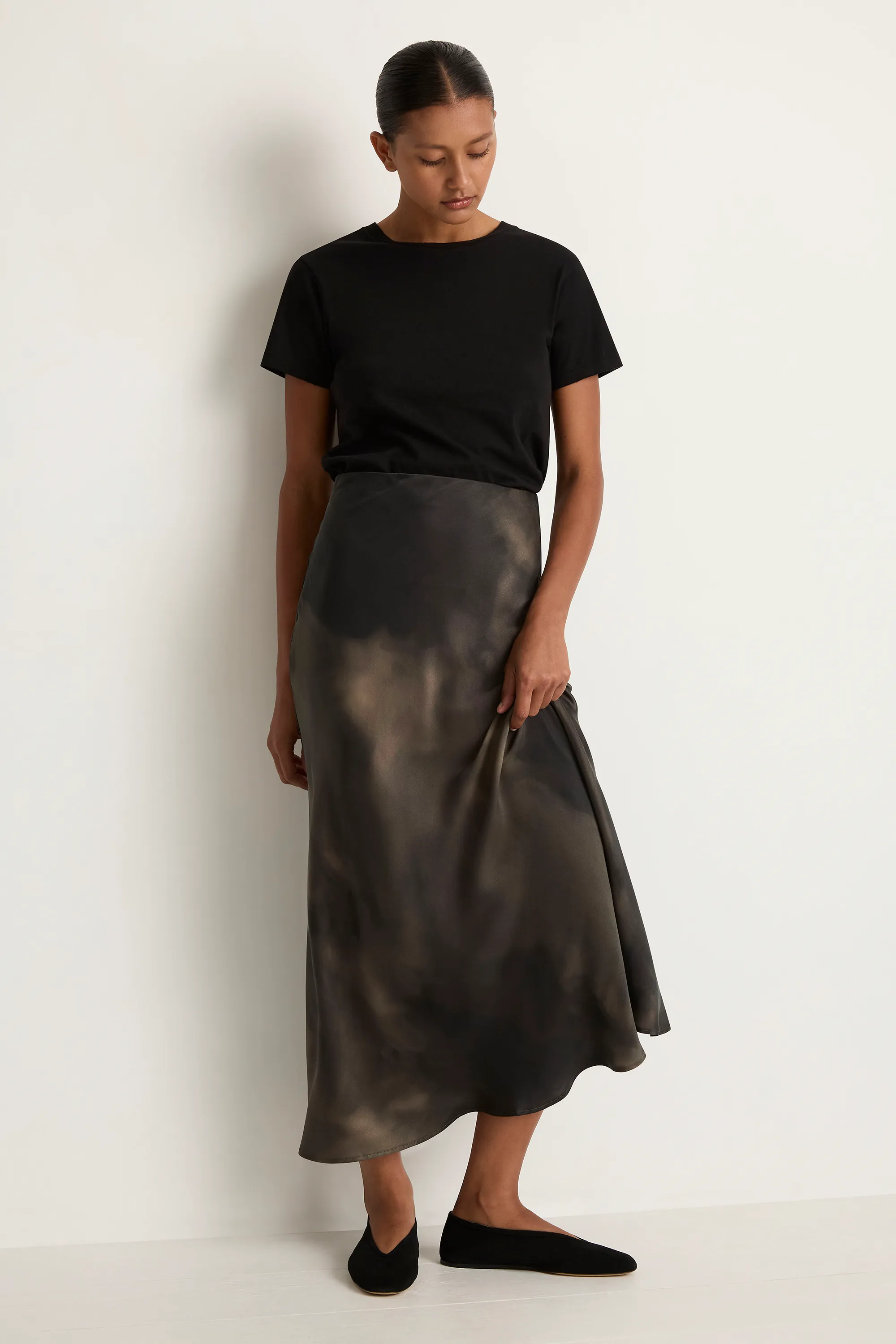 Silk Laundry Long Bias Cut Skirt - Smoke