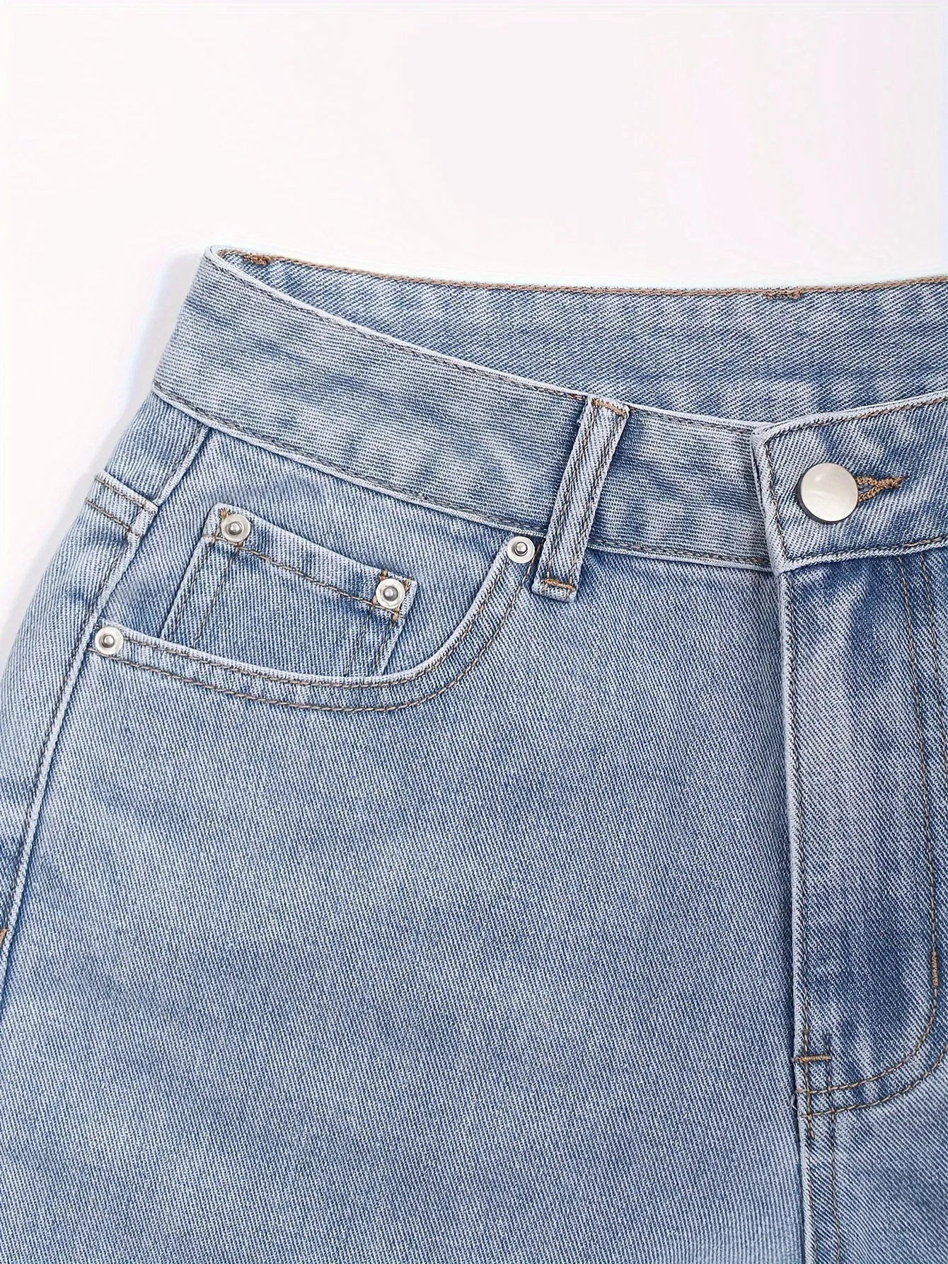 Skull Pattern Washed High Wais  Sraight  Denim Jeans