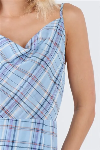 Sky Blue Sheer Multi Strip Open Back Mini Chic Dress
