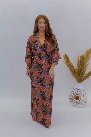 Speak Chic Floral Maxi Dress- Brown