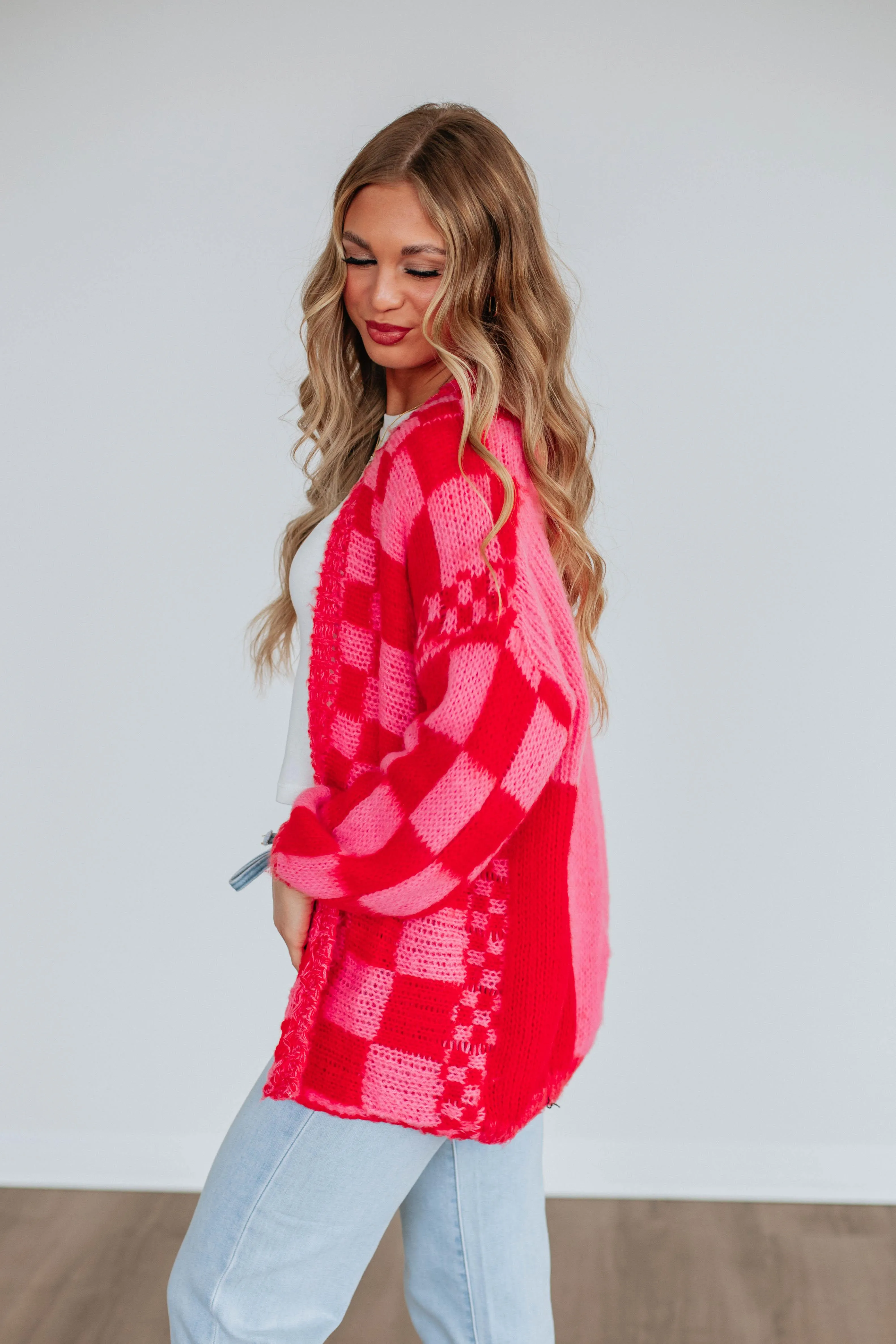 Talia Checkered Cardigan - Cherry Mix