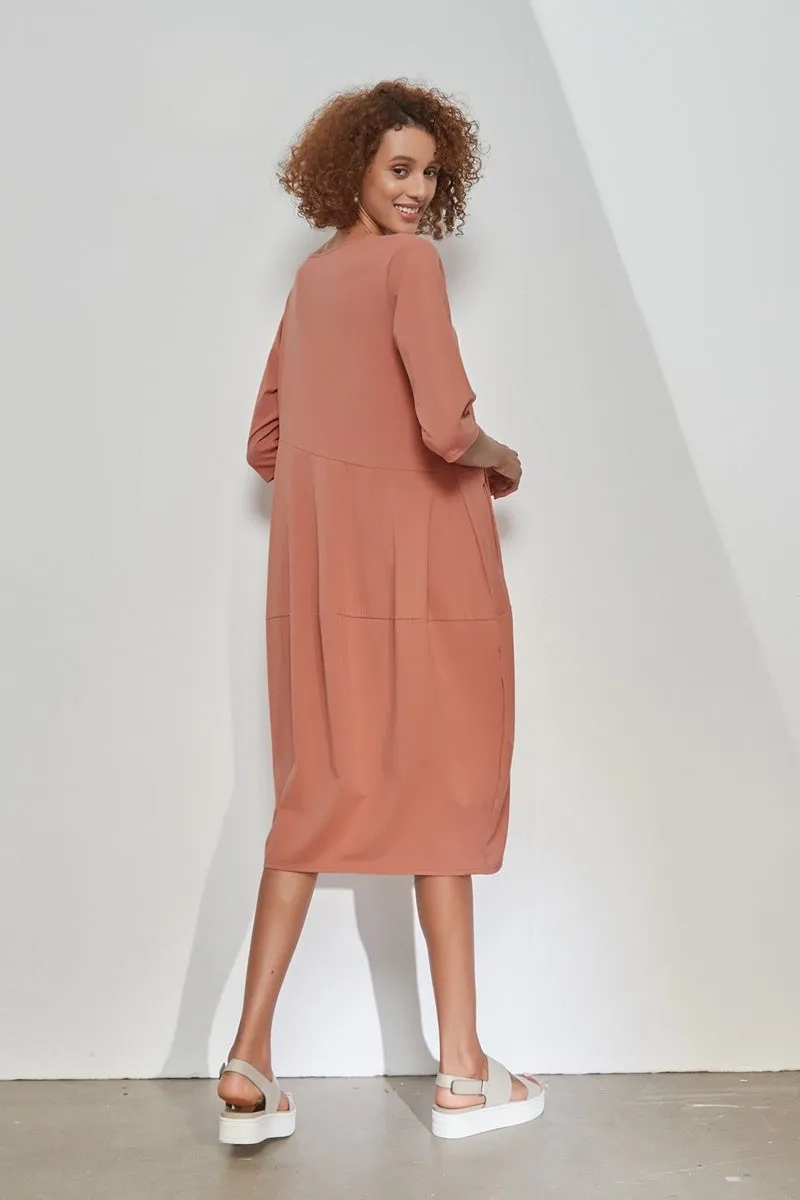 Tirelli - 3/4 Sleeve Diagonal Seam Dress - Terracotta