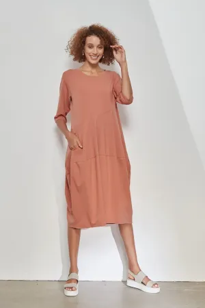 Tirelli - 3/4 Sleeve Diagonal Seam Dress - Terracotta