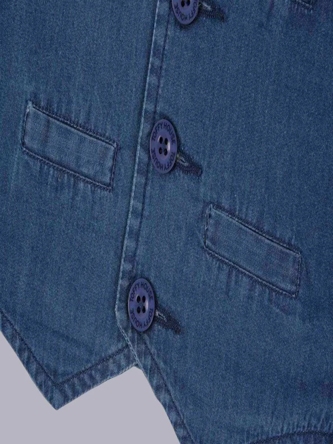 ToffyHouse Dark Blue Denim Vest with Stylish Button-Up Front and Pockets