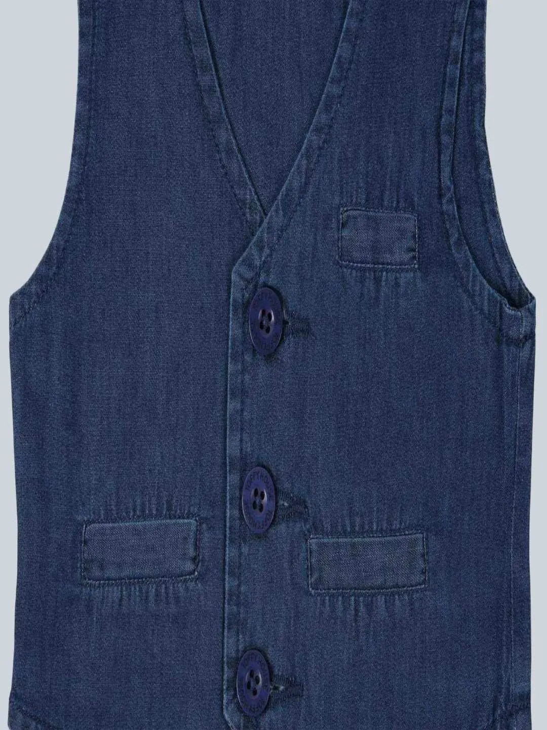 ToffyHouse Dark Blue Denim Vest with Stylish Button-Up Front and Pockets